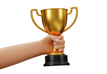 Isolated Hand Holding Golden Trophy