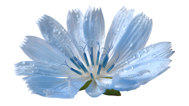 Chicory flower in sky blue color on white background 