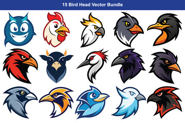 Collection of diverse bird heads and avian characters
