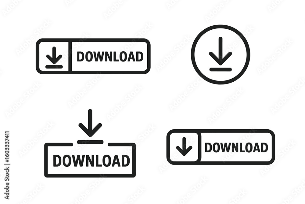 Aufkleber modern download button icons set. minimalist vector download symbol collection for website, app, ui 