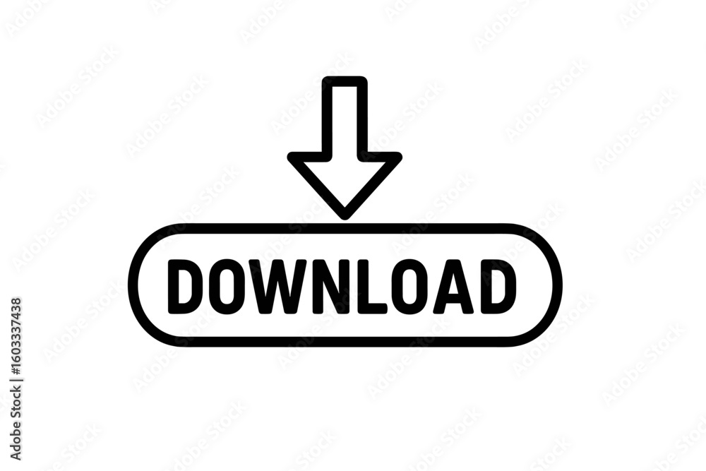 Poster download button vector icon. simple black and white line art illustration for web design ui ux. call