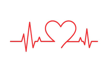 Heartbeat line heart shape. EKG ECG cardiogram. Medical pulse rhythm. Cardiology concept. Healthcare symbol. Love life vector icon. Red color one line art. Health monitoring.