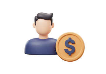 Isolated Profile person with dollar coin,symbolazing payment