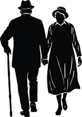 Elderly Couple Walking Together Silhouette | Senior Lifestyle Wellness Scene