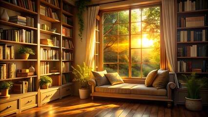 Sunlit Library Reading Nook