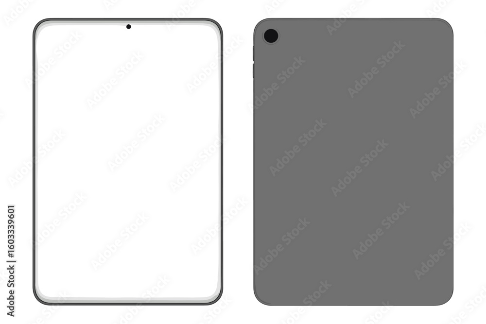 Poster realistic personal tablet layout with a blank screen. front and back views of a modern mobile device
