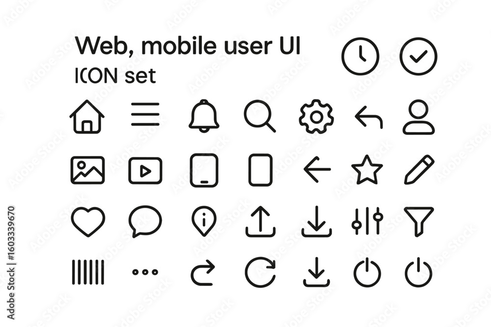 Poster universal line icon set for web design and mobile app development. ui ux graphic elements pack. thin