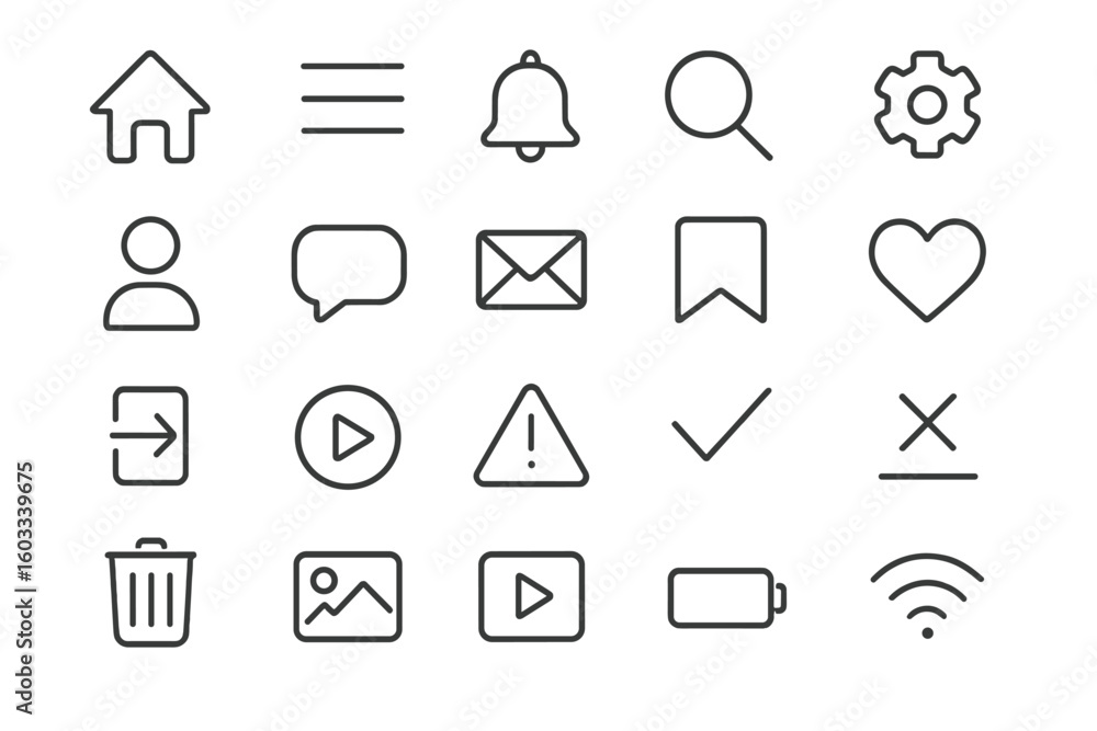 Poster line icon set for web and mobile user interface. vector ui ux kit with essential outline symbols. th