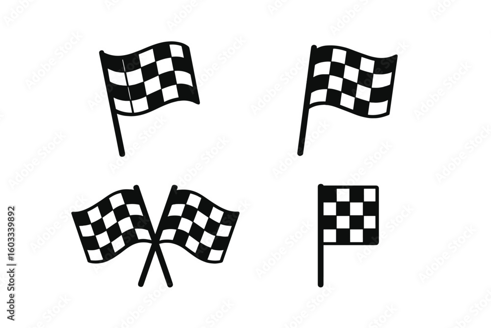 Poster racing flag icon set. race flag symbol collection. start and finish crossed flags for game, app, web