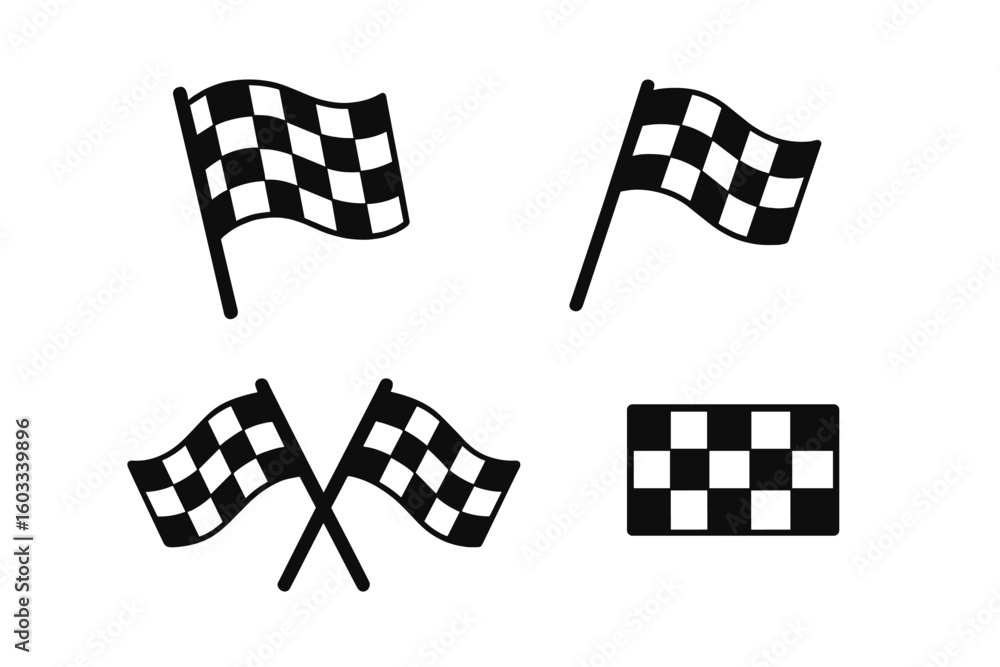 Aufkleber racing flag vector icon set. checkered race flag symbol for start and finish. crossed flags for game