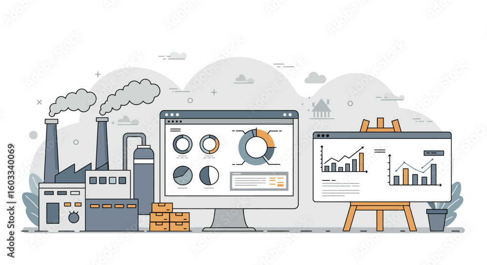 Poster industrial data visualization and analysis in a modern flat style
