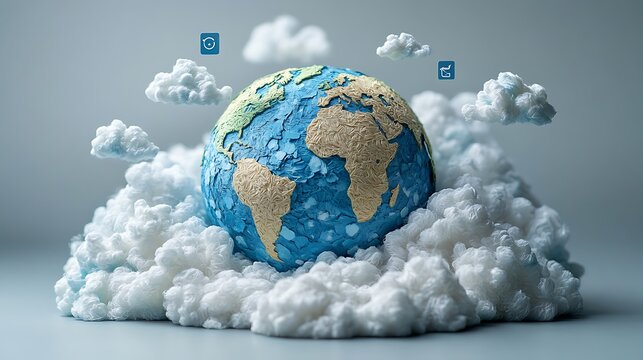 Earth in the clouds concept illustrating environmental issues and global communication