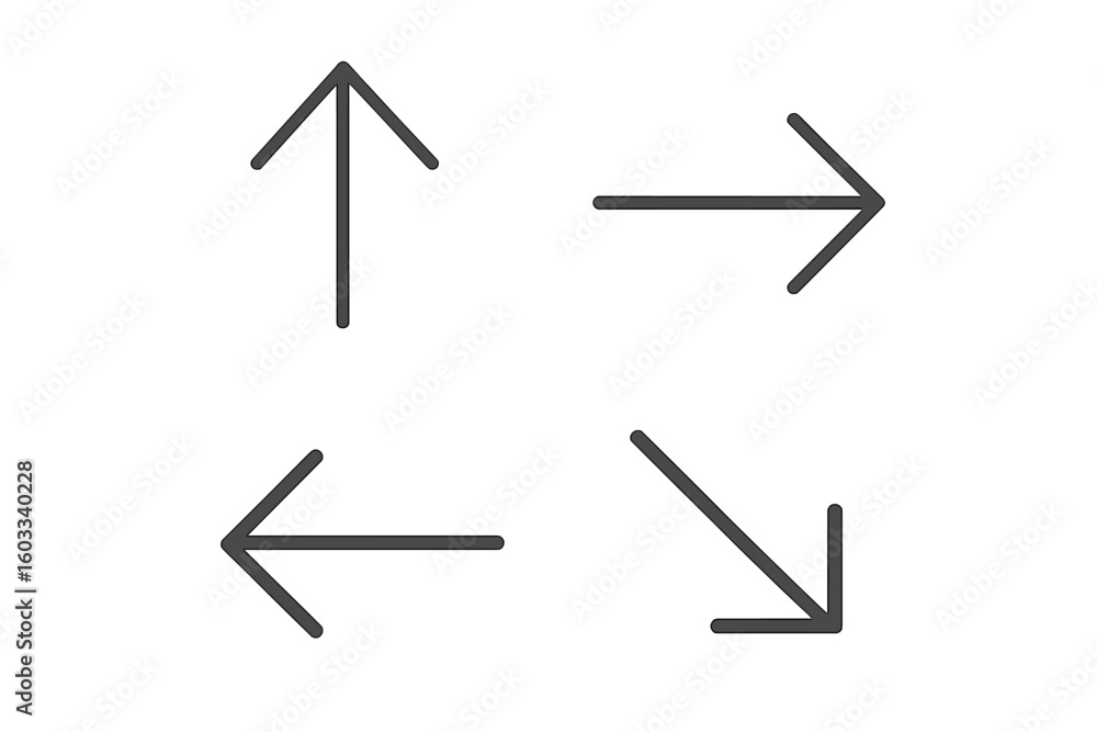 Poster arrow icon set in a simple thin line style. collection of black pointers for website navigation and 