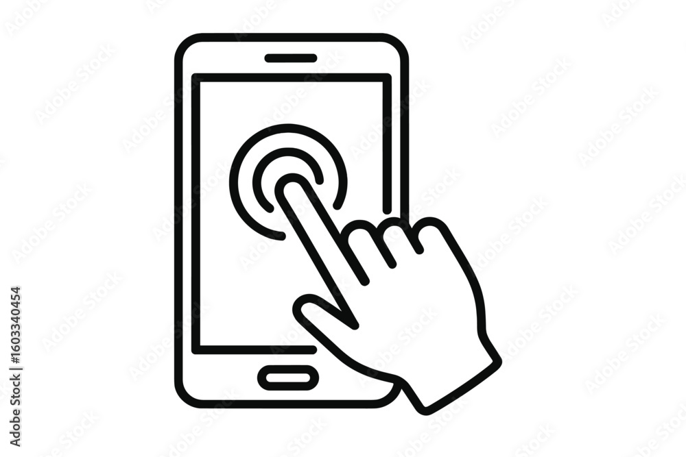 Poster hand touch screen smartphone icon. finger tap on mobile device display. simple vector illustration o
