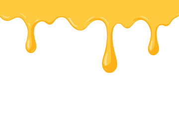 Realistic Golden Honey Dripping Liquid Border, Flowing Syrup Seamless Edge, Isolated Transparent Background, Sticky Viscous Yellow Drop, Sweet Dessert Ingredient, Vector Illustration
