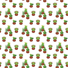 Cactus in a clay pot. Exotic plant. Seamless pattern. Vector illustration.