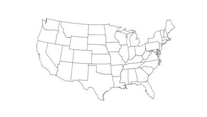 A simple gray outline map depicting the United States of America showing each state isolated on whit