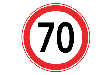 Bold Speed Limit 70 Sign Vector. Road Traffic Regulatory Sign Isolated. Red Circle Border. Printable, Transparent Background. High-Resolution Clipart for Highway, Urban, or School Zone Safety