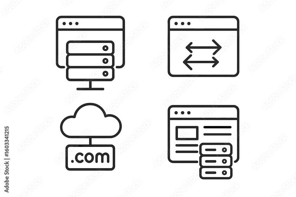 Aufkleber web hosting line icon set. server, database, and cloud computing symbols. vector icons for data tran