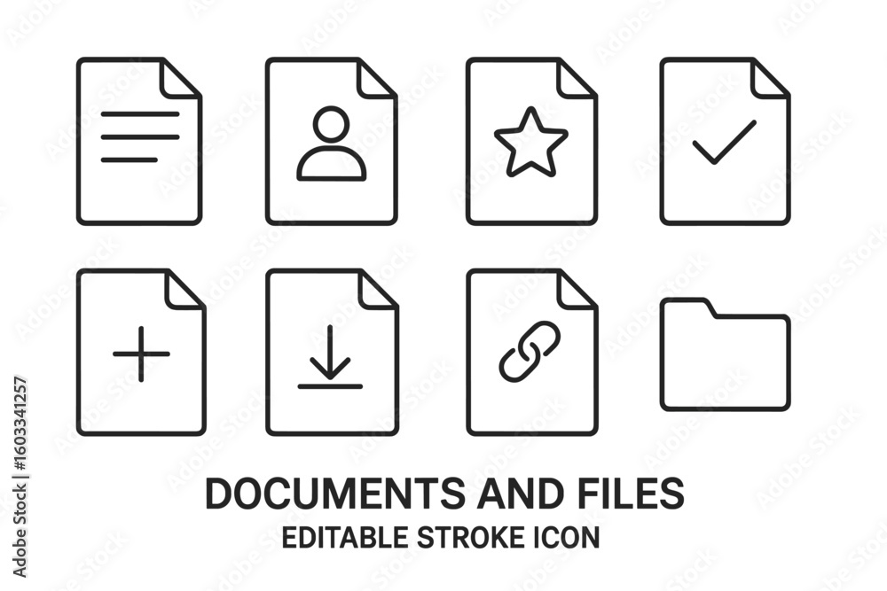 Poster documents and files line icon set. office, business, and web interface symbols. vector collection of