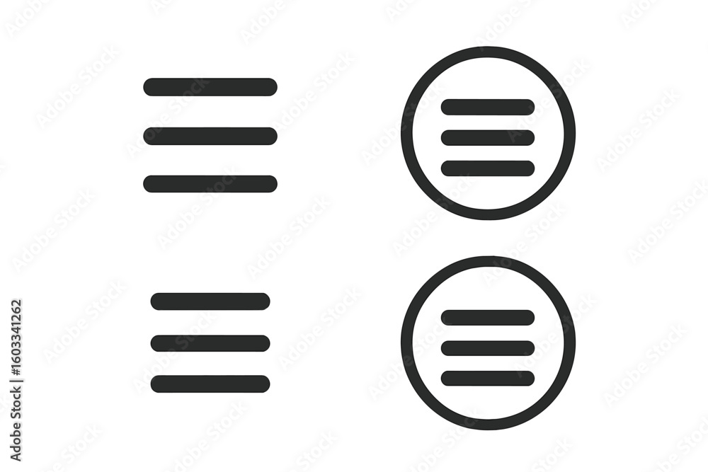 Aufkleber hamburger menu icon set for web and mobile app design. ui ux interface navigation button collection.