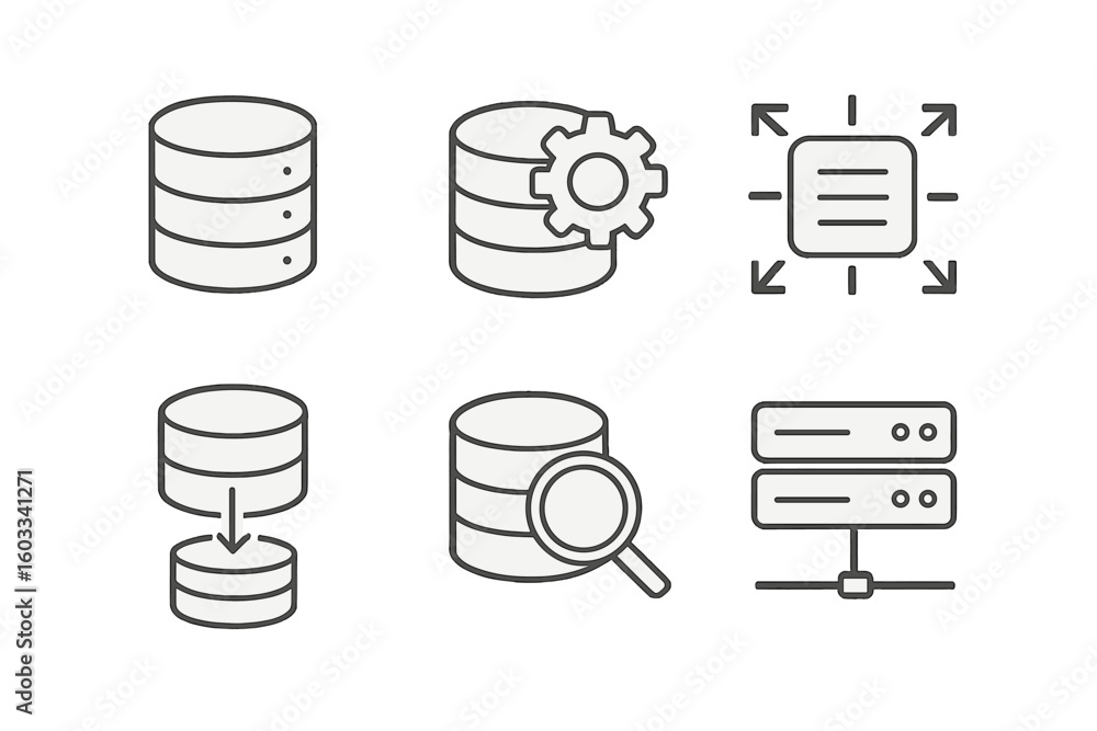 Poster big data and database vector line icon set. outline linear style symbols for data server, storage, m
