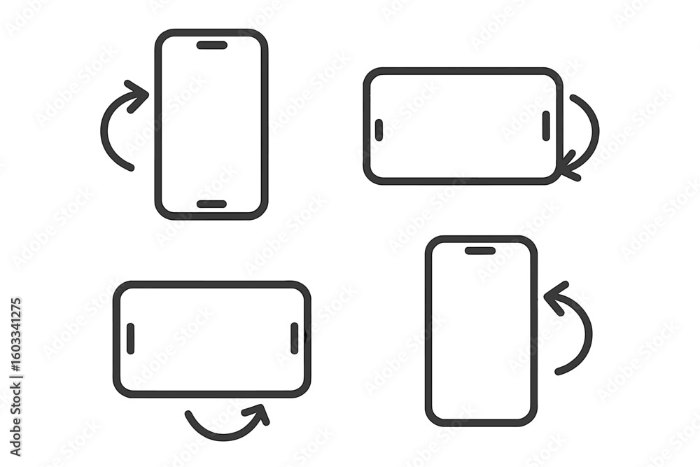 Poster rotate phone icon set. smartphone screen orientation symbol. mobile device rotation for ui and ux de