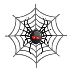 Fototapeta premium A cartoon spider with red eyes in a web for halloween themes
