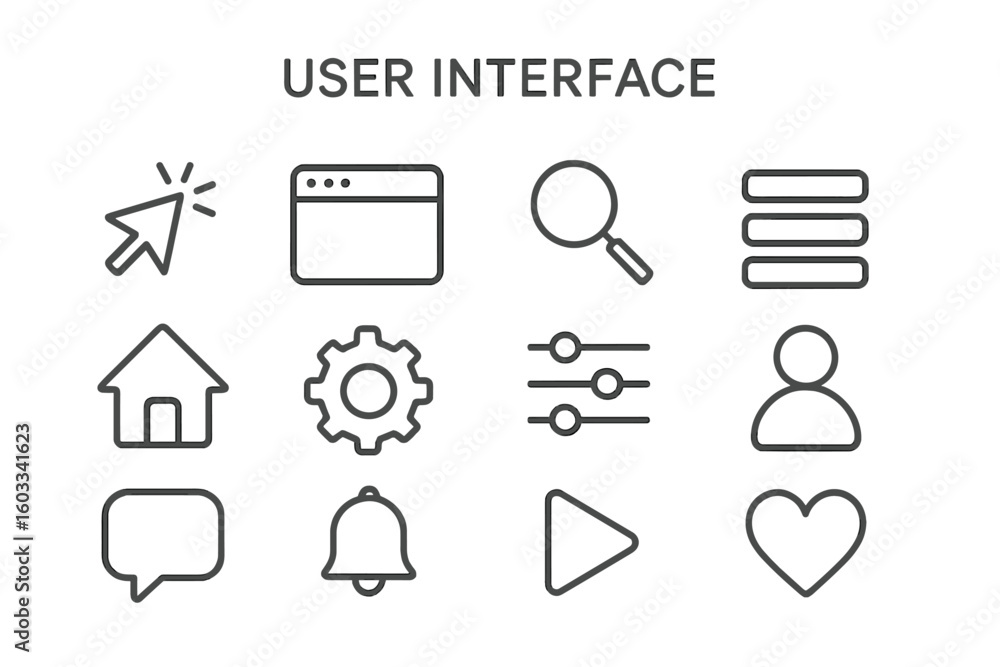 Poster user interface ui ux line icon set. vector thin linear symbols for website and mobile app design. co