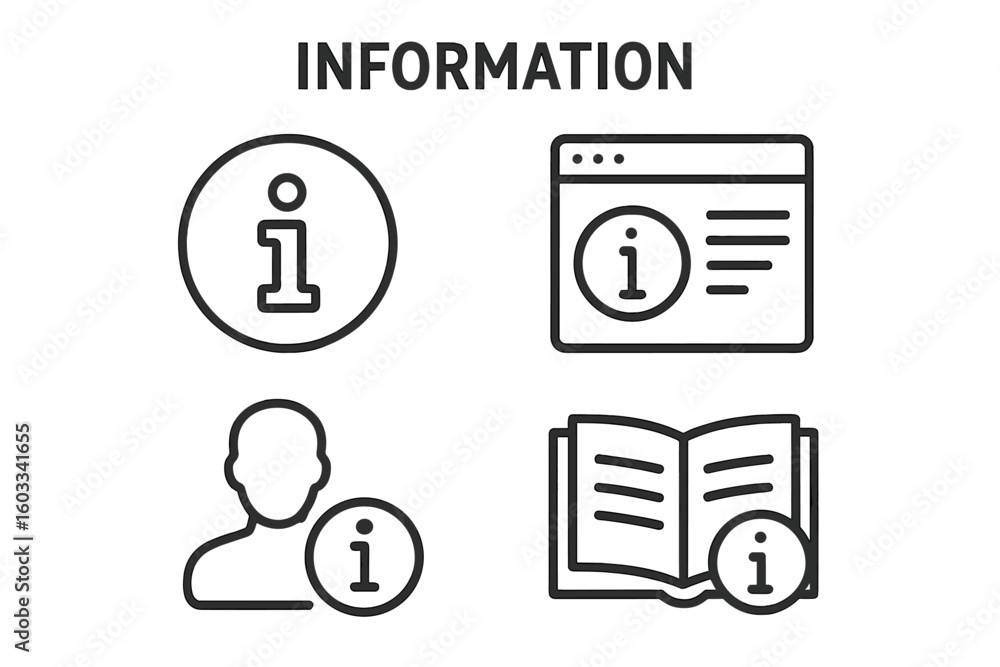 Poster information line icon set. help desk, user guide, and support symbols. vector collection for website