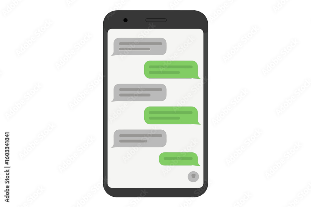Poster smartphone chat bubbles on screen. mobile phone messaging app interface. text message conversation. 