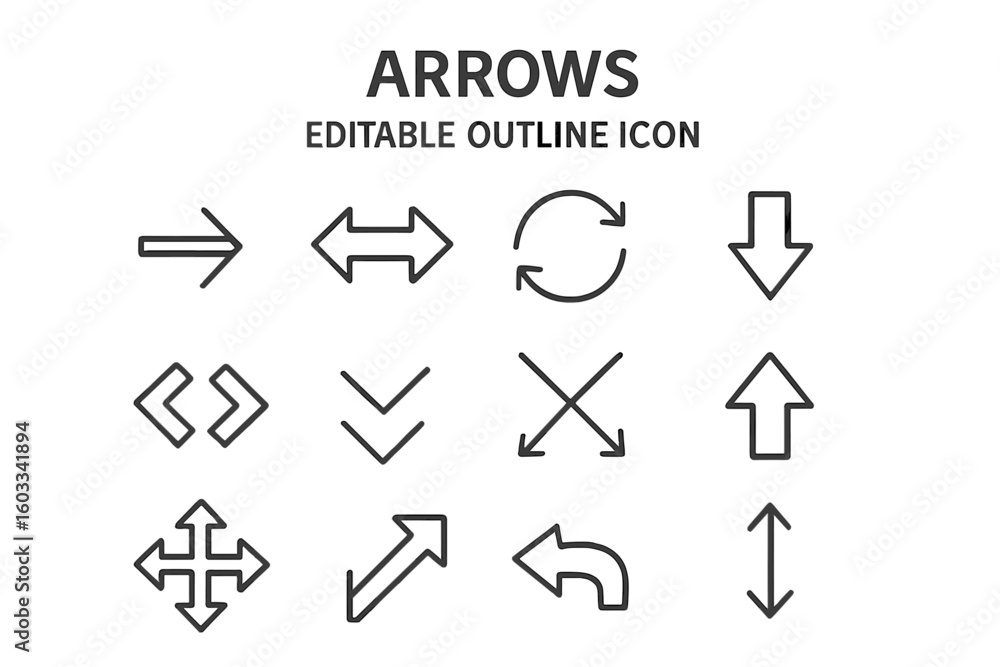 Poster arrows icon set. editable outline vector symbols. ui ux elements for web design, apps. navigation, d