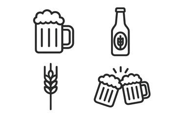 Beer icon set. Craft beer, brewery and pub line icons. Lager, ale, wheat and barley symbols. Toasting cheers mugs, bottle and glass vector. Editable stroke pictogram.