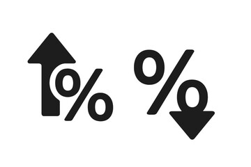 Percentage rate up and down icon. Percent interest rate financial growth and decline symbol. Business marketing sales profit and loss vector illustration set. Commission sign.