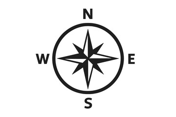 Minimalist Compass Rose with Four Cardinal Points&mdash;North, South, East, West&mdash;Iconic Black Navigation Symbol on White Background. Modern Vector Illustration for Maps, Travel and Direction Concepts