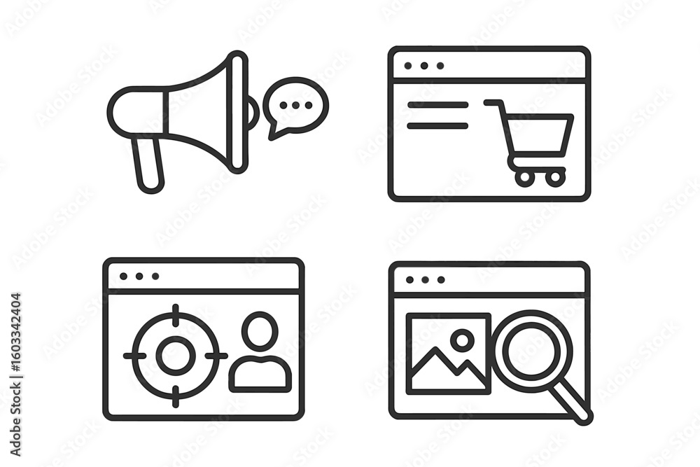 Aufkleber digital marketing web icons in thin line style. marketing icons for web and mobile app. communicatio