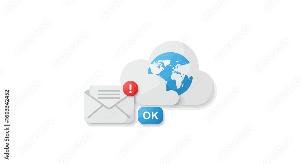 Aufkleber email notification error concept with cloud and globe in flat style