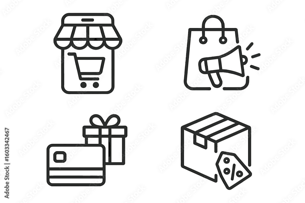 Poster e-commerce icon set in thin line style. online shopping symbols for web and mobile app. digital mark