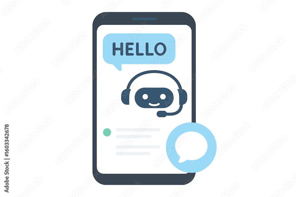 Poster chatbot on smartphone. ai virtual assistant. online customer service. support icon concept. robot te