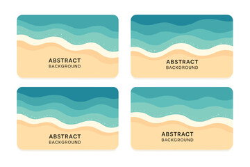 Abstract ocean wave and sandy beach background in layered paper cut style, turquoise sea shoreline pattern, summer tropical vacation banner template, minimalist seaside vector illustration