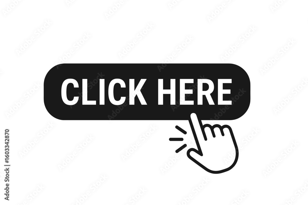 Aufkleber Click here button with hand cursor pointer. Call to action icon for website and mobile app. User interface element. Modern vector for web design, action, and navigation.
