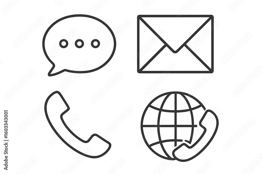 Poster contact us web icon set in thin line style. communication symbols for website and mobile app ui desi