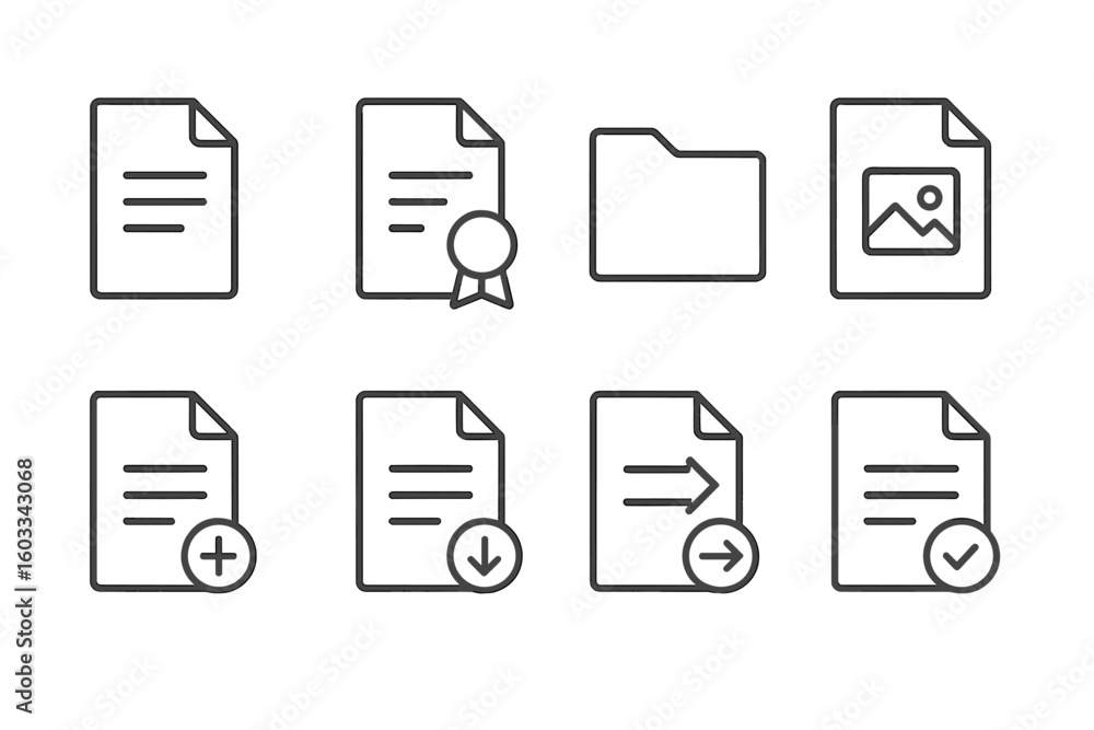 Poster document line icon set. file management, office paperwork concept. certificate, folder, image file. 