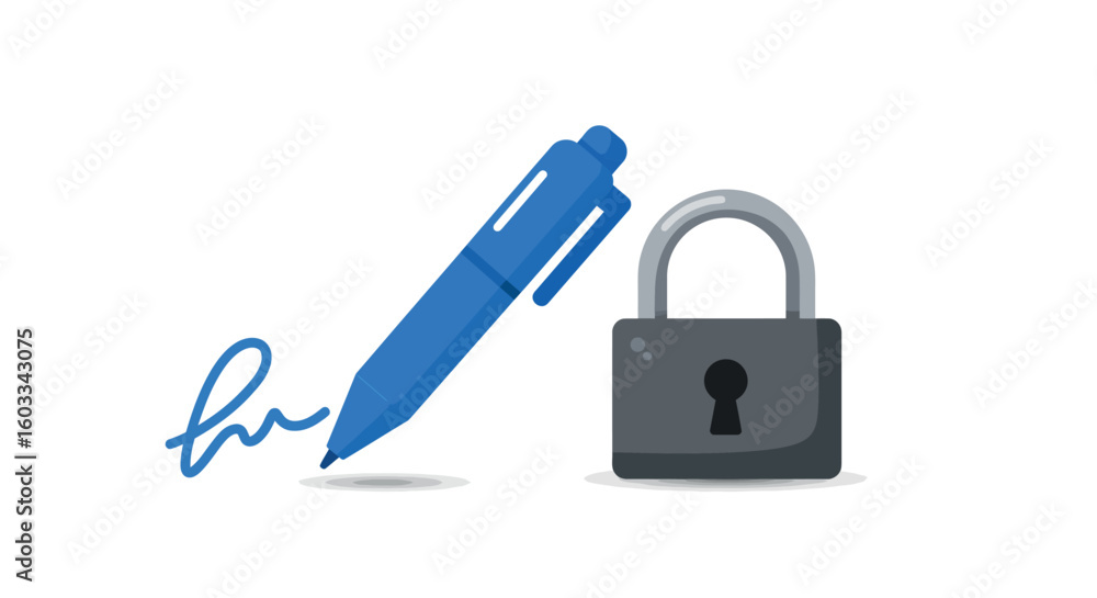 Aufkleber secure digital signature with lock and pen in flat design