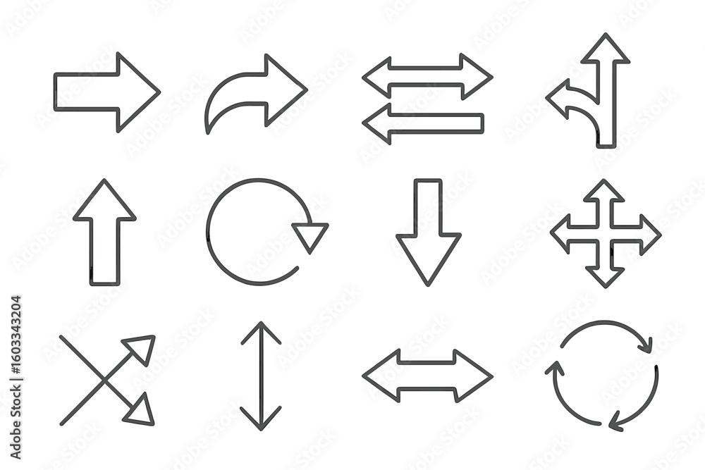 Poster arrow line icon set. collection of vector navigation and direction symbols. pointers, cursors for ui