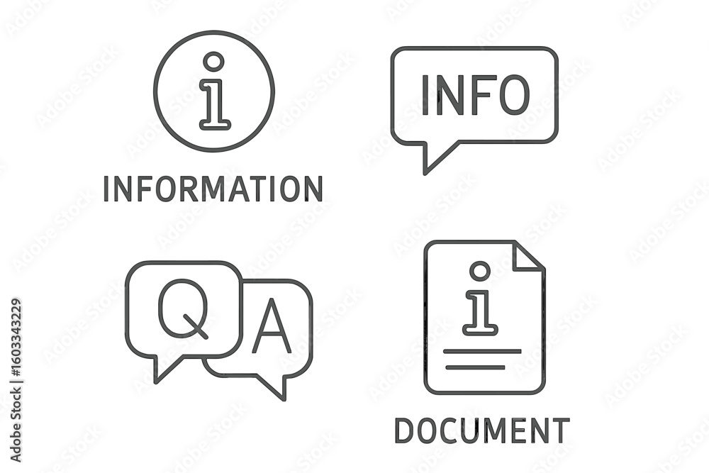 Poster information and support vector icon set. thin line symbols for help, q&a, faq, and documents. custom