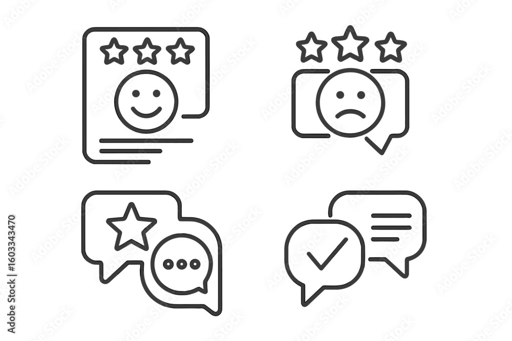 Aufkleber customer review icon set. feedback and rating symbols. testimonial and survey signs. user experience