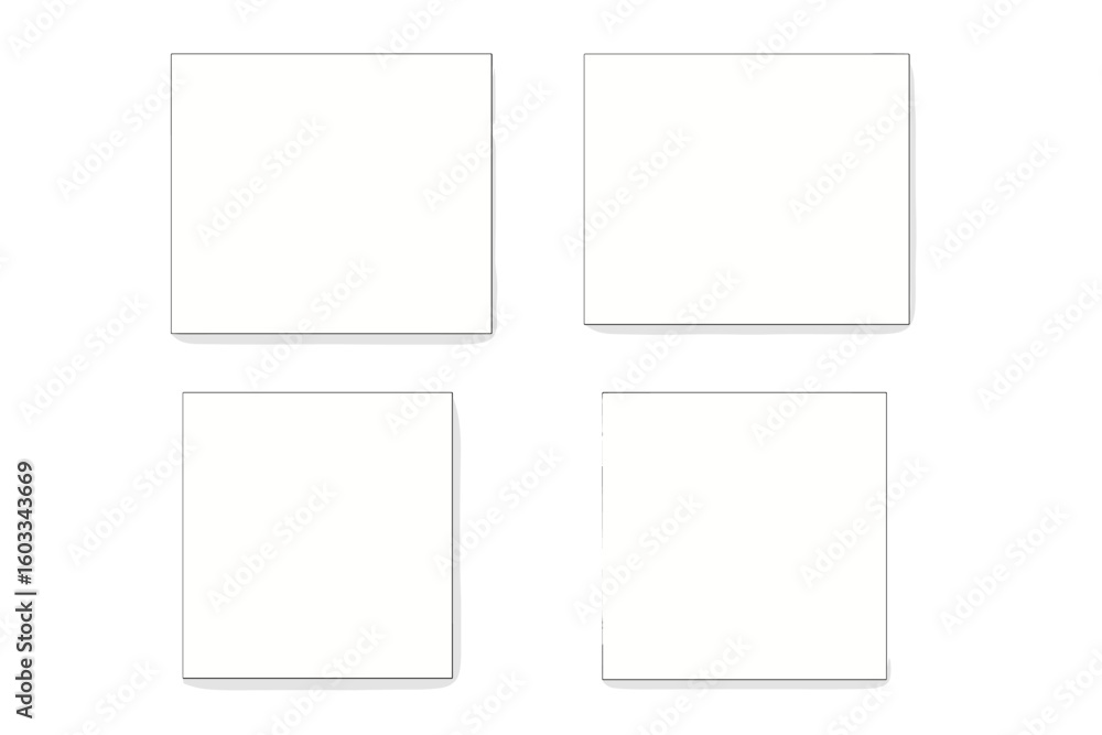 Poster set of four realistic white paper sheets. blank note cards and banners with soft shadows. vector ill