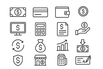 Finance and money thin line icon set. Business, payment, and banking symbols. Vector collection with editable stroke for web and mobile. Financial outline pictogram pack.