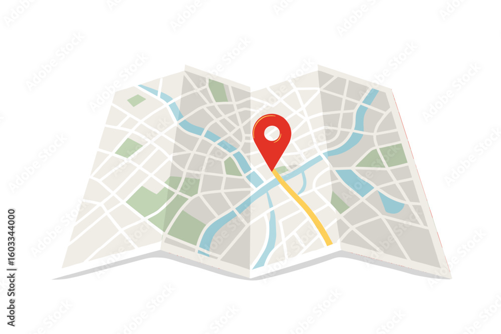 Poster city map with red location pin pointer. gps navigation, route and destination. geolocation, directio